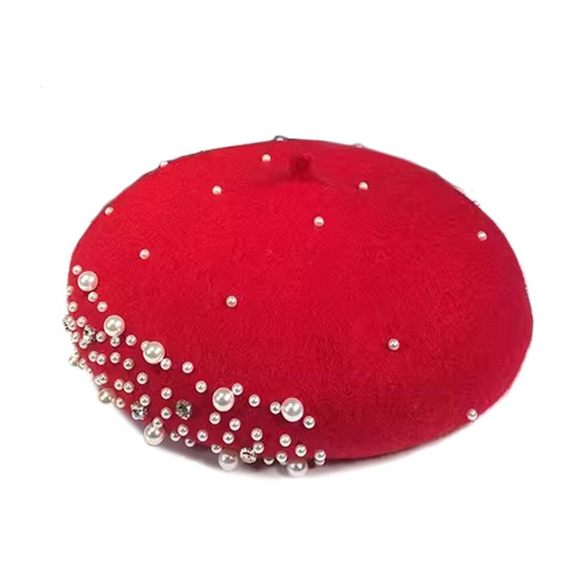 Women Girls Beaded Pearl Rhinestone Wool French Beret Hat Winter Artist🐘 - Picture 1 of 6